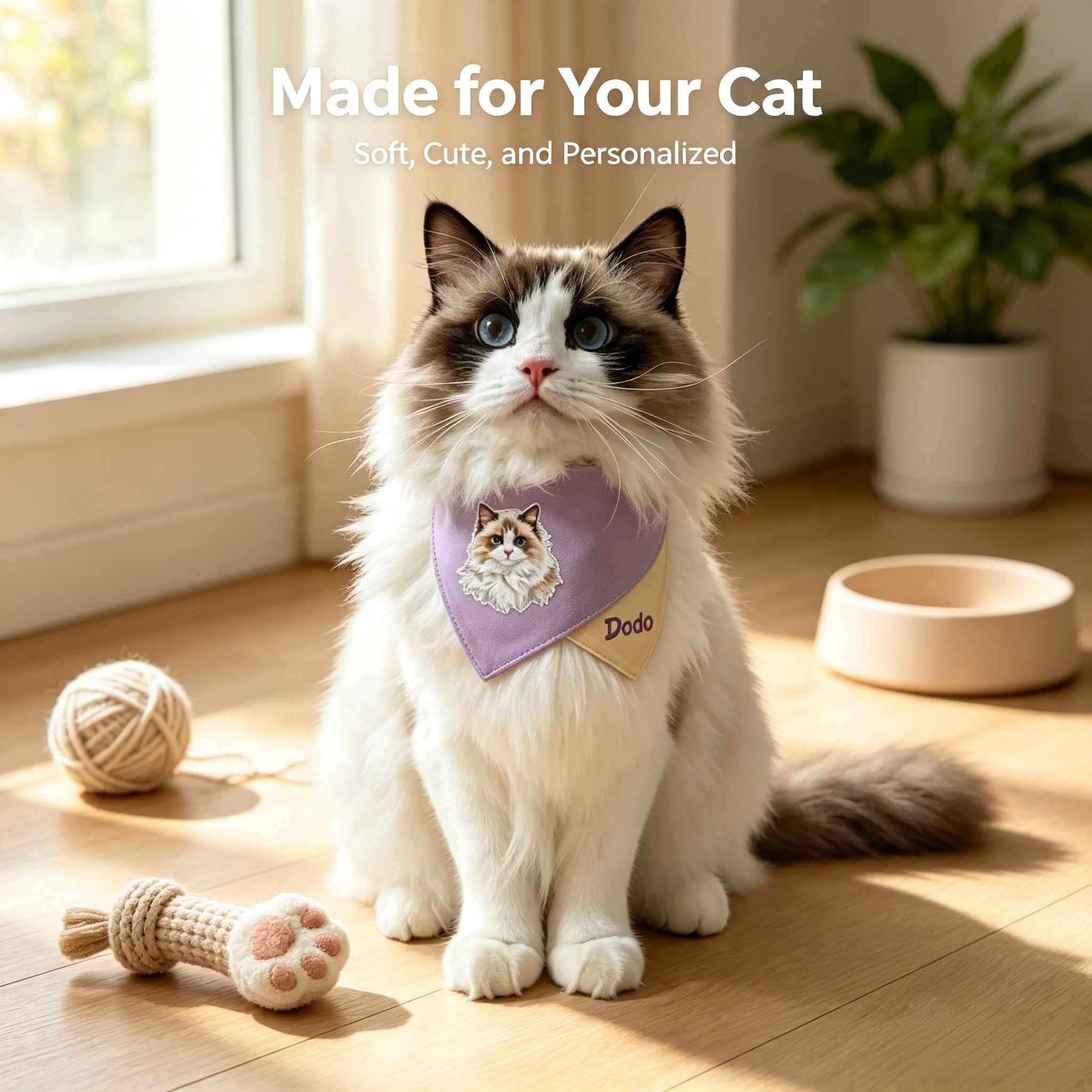Custom Photo Cat/Small Dog Bandana Bib Personalized Pet Name Polyester Scarf Adjustable Neck Circumference S M L XL