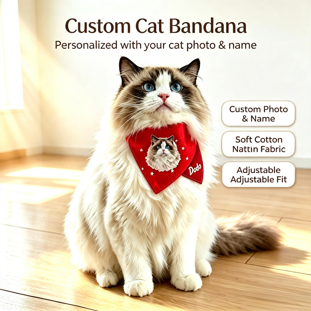 Custom Photo Name Cat/Small Dog Bandana Soft Comfortable Material Adjustable Neckwear For Cats Festival Daily Wear