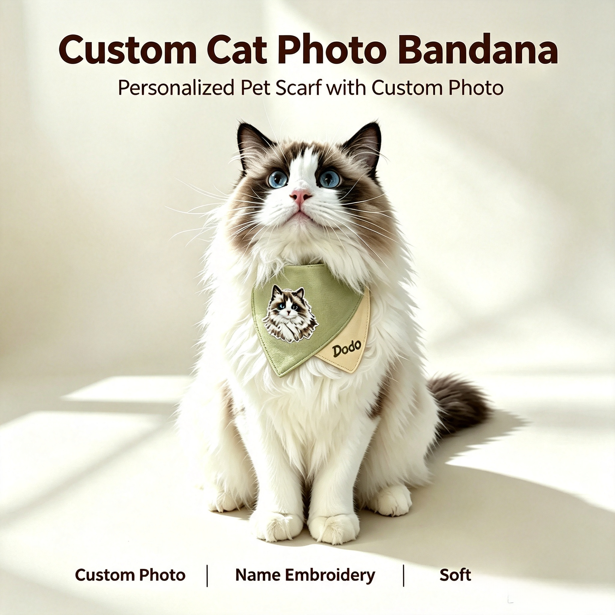 Custom Photo Cat/Small Dog Bandana Bib Personalized Pet Name Polyester Scarf Adjustable Neck Circumference S M L XL